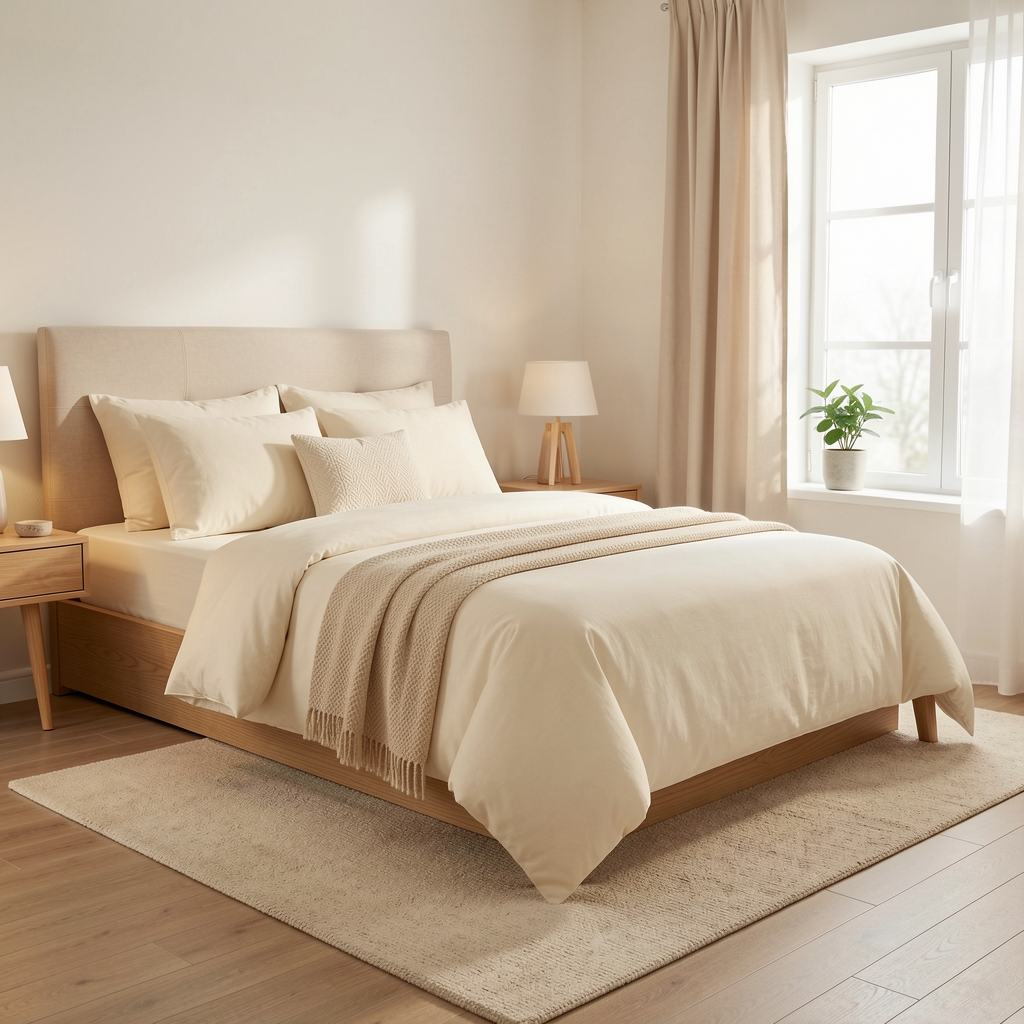 Bambu nevresim takımı çift kişilik krem renk EcoTex 200x220 cm antibakteriyal hipoalerjenik