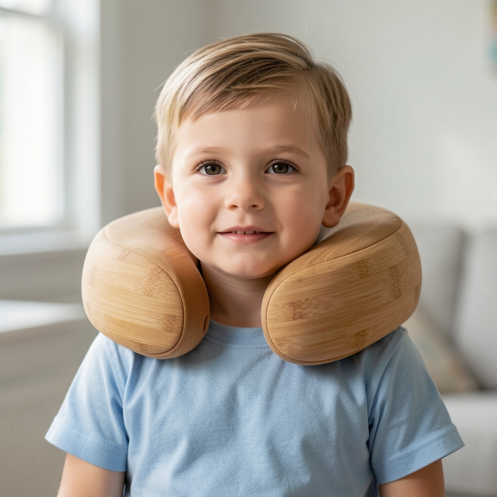 Çocuk ergonomik boyun destek yastığı, 3-7 yaş arası için, bambu kılıflı, ortopedik